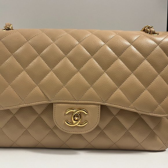 Chanel jumbo double flap beige  caviar purse - Picture 2 of 7